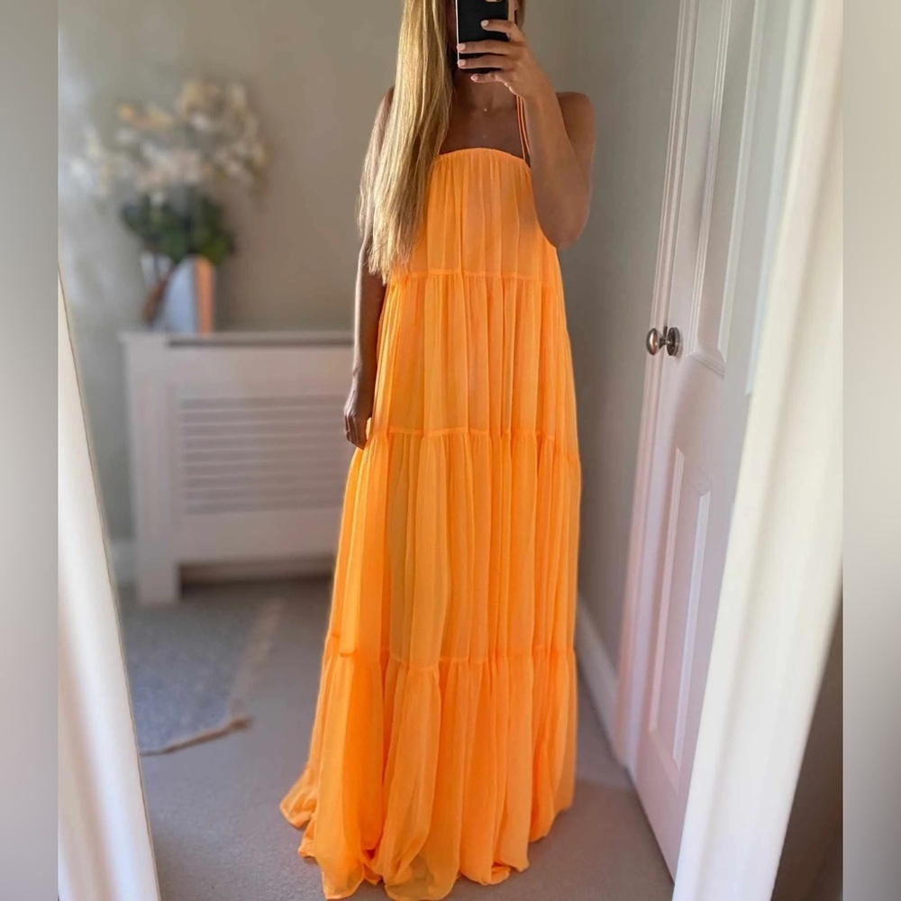 ASOS Bright Orange Sheer Over Slip Halter Maxi Dress - Picture 11 of 11